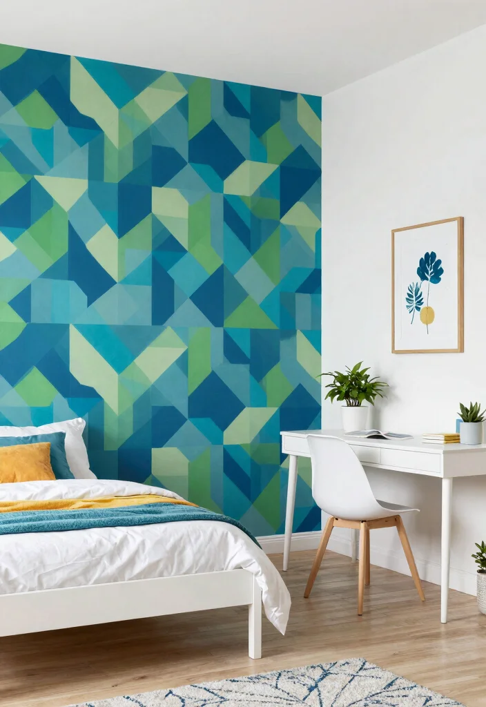 12 Teen Boys Bedroom Ideas with Fun Functional Style 4. Bold Wallpaper and Accent Walls 0