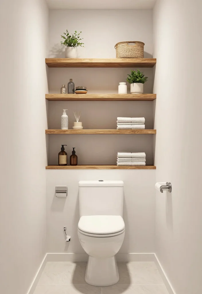 12 Tiny House Bathroom Ideas with Smart Space Saving Layouts 3. Floating Shelves for Storage 0