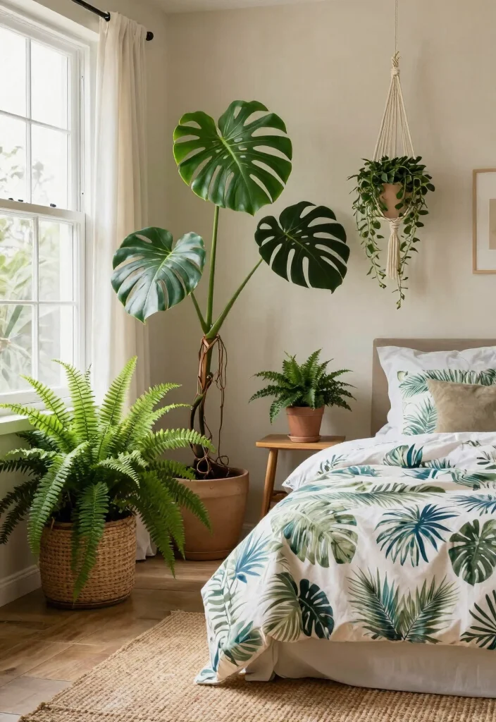 12 Tropical Bedroom Ideas for a Fresh Relaxed Mood 1. Lush Greenery Incorporate Indoor Plants 0