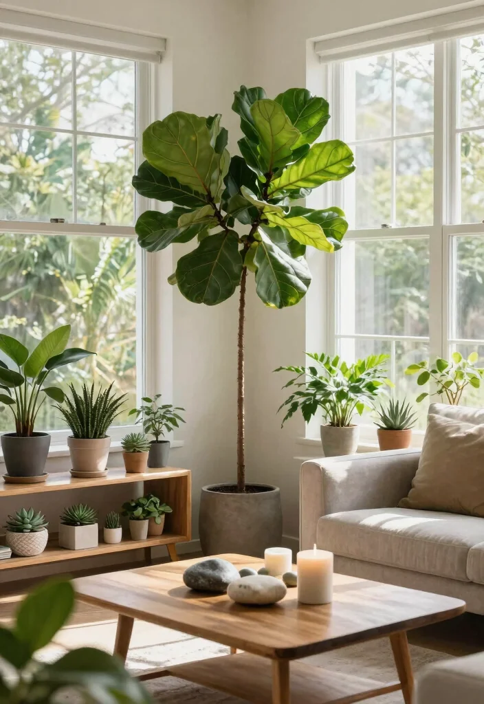12 UK Living Room Ideas with Cozy Modern Charm 7. Natural Elements and Plants 0