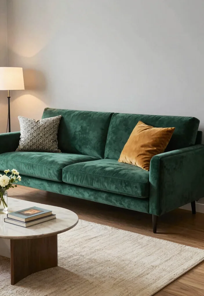 12 Velvet Couch Living Room Ideas with Rich Texture 1. Bold Jewel Tones 0