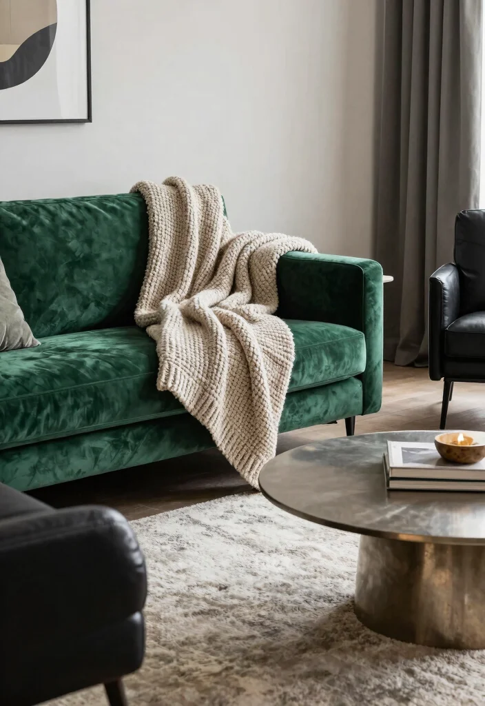 12 Velvet Couch Living Room Ideas with Rich Texture 3. Mixing Textures 0
