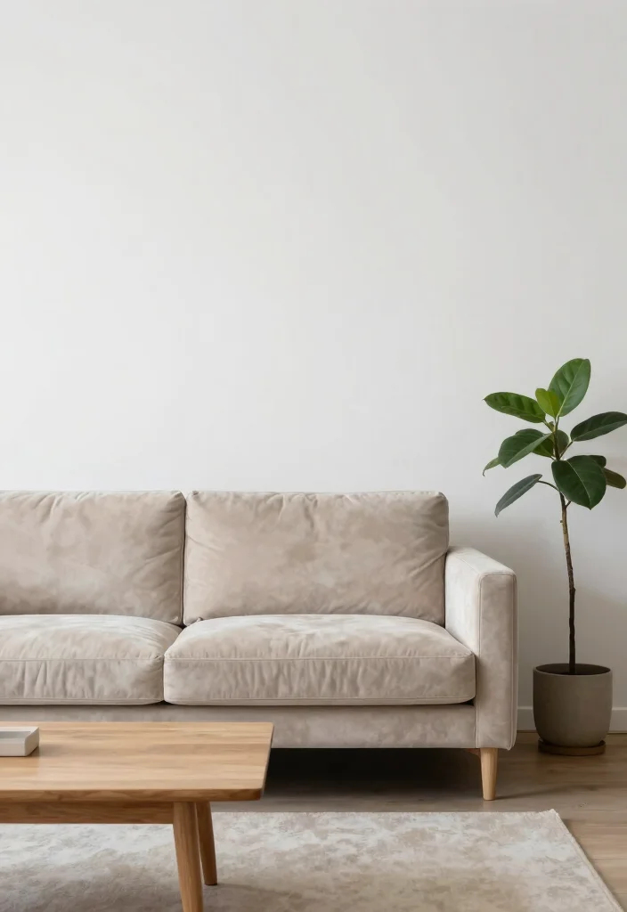 12 Velvet Couch Living Room Ideas with Rich Texture 6. Minimalist Elegance 0