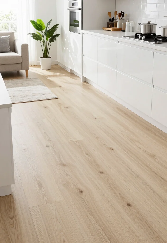 12 White Kitchen Flooring Ideas for a Clean Base 2. Eco Friendly Vinyl Plank Flooring 0