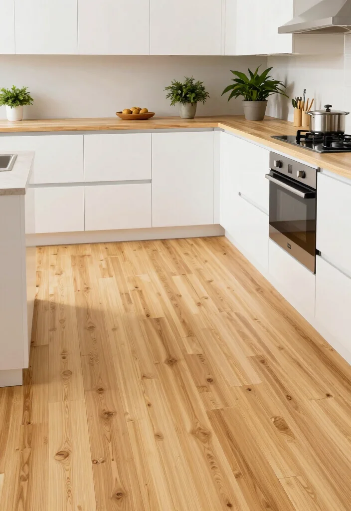 12 White Kitchen Flooring Ideas for a Clean Base 3. Sustainable Bamboo Flooring 0