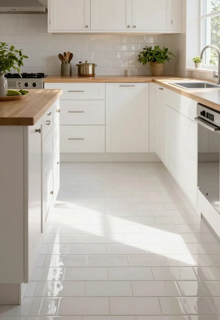 12 White Kitchen Flooring Ideas for a Clean Base 4. Classic White Subway Tile 0