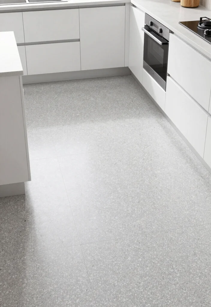 12 White Kitchen Flooring Ideas for a Clean Base 5. Light Grey Terrazzo for a Modern Twist 0