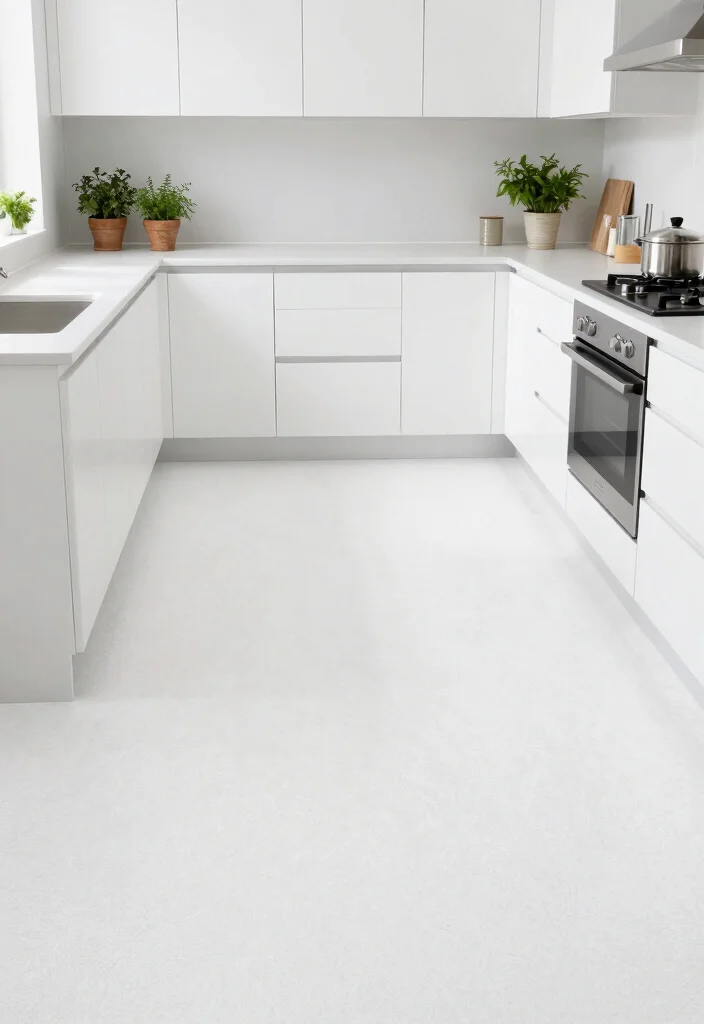 12 White Kitchen Flooring Ideas for a Clean Base 6. Bright White Linoleum 0