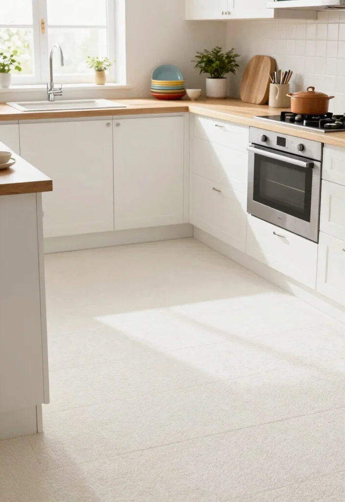 12 White Kitchen Flooring Ideas for a Clean Base 8. Bright White Carpet Tiles 0
