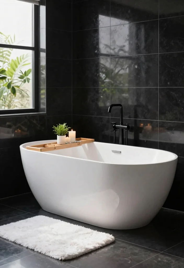 12 White and Black Bathroom Ideas with Modern Contrast 1. Luxurious Freestanding Bathtubs 0