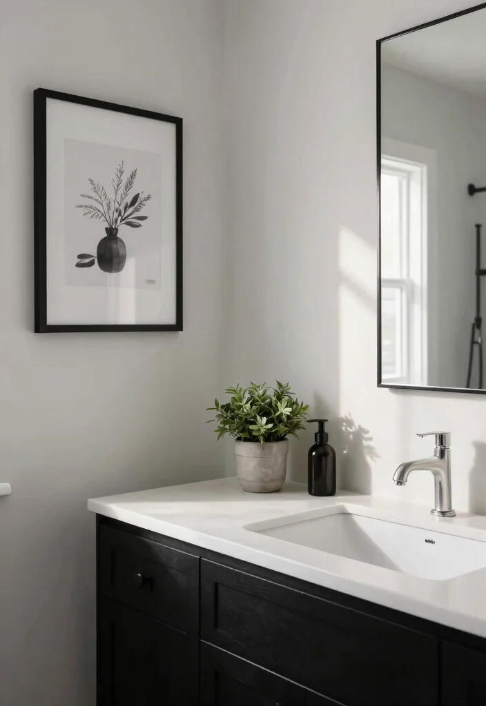 12 White and Black Bathroom Ideas with Modern Contrast 12. Personal Touches 0