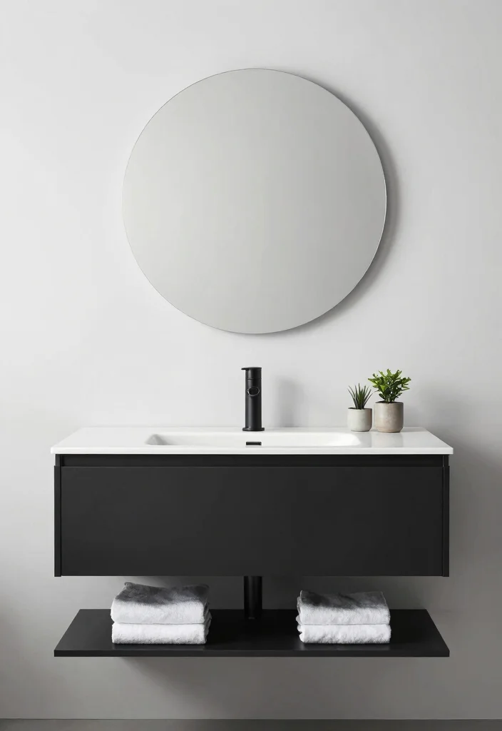 12 White and Black Bathroom Ideas with Modern Contrast 3. Minimalist Vanity Designs 0