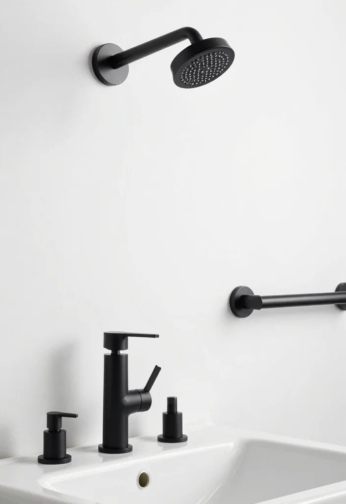 12 White and Black Bathroom Ideas with Modern Contrast 4. Bold Black Fixtures 0