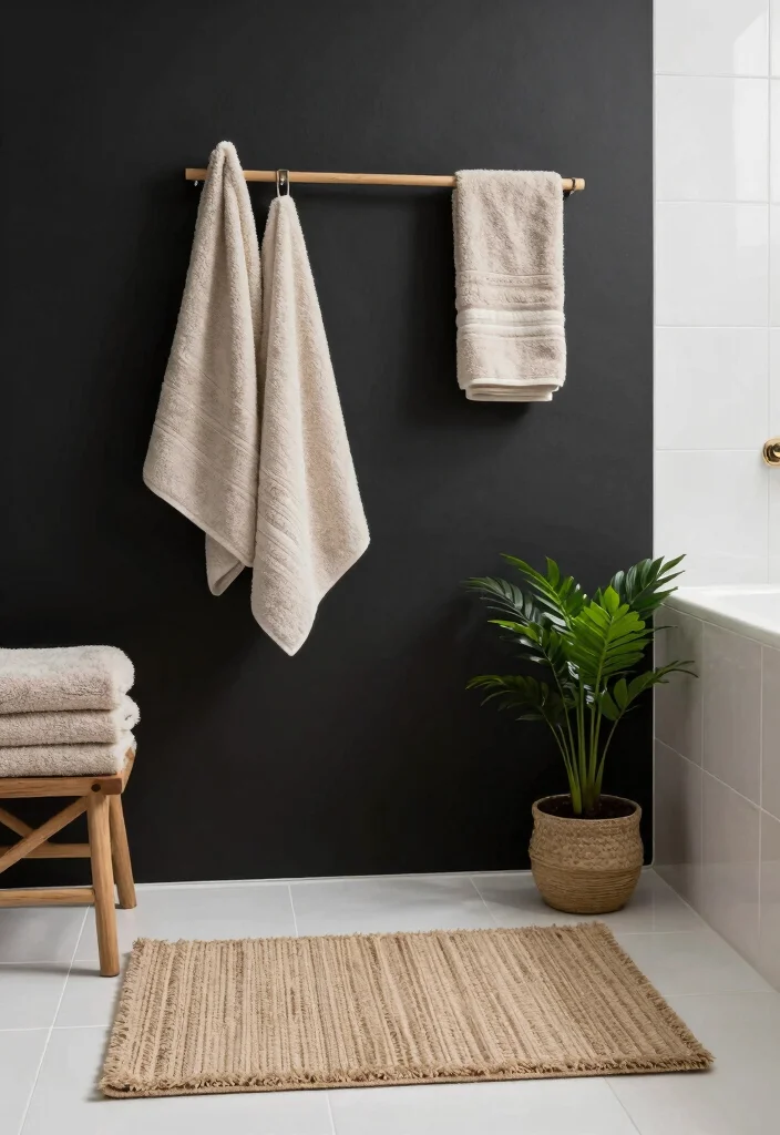 12 White and Black Bathroom Ideas with Modern Contrast 6. Textured Materials 0