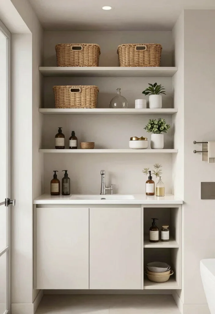 12 White and Black Bathroom Ideas with Modern Contrast 8. Clever Storage Solutions 0