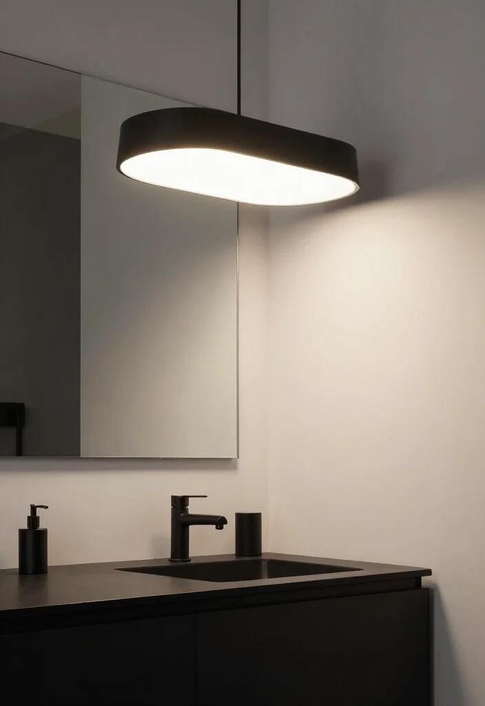 12 White and Black Bathroom Ideas with Modern Contrast 9. Statement Lighting Fixtures 0