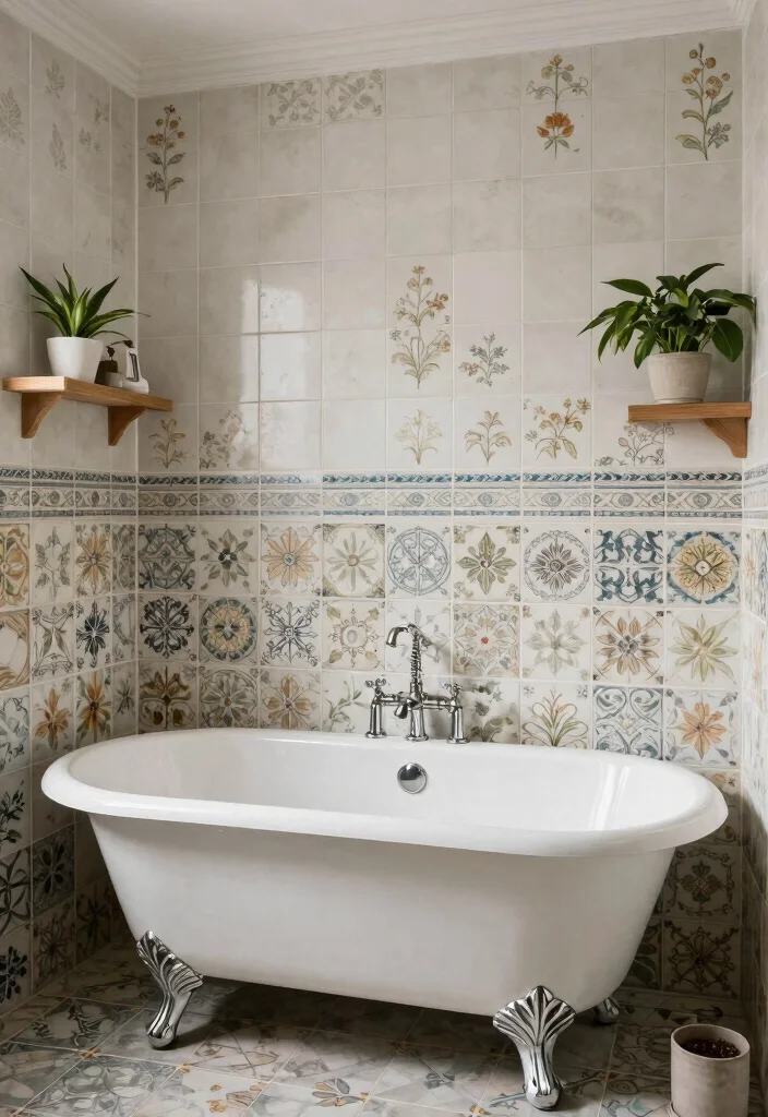 14 Bathroom Wall Tile Ideas for Texture and Lasting Style 10. Vintage Tiles for Nostalgic Charm 0