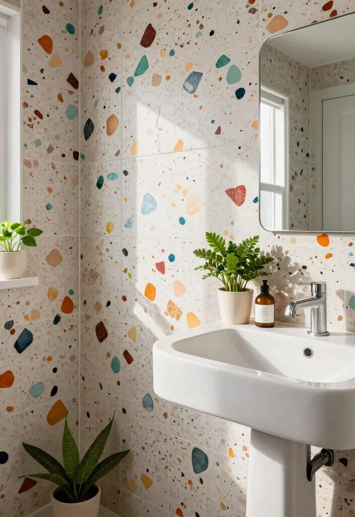 14 Bathroom Wall Tile Ideas for Texture and Lasting Style 11. Terrazzo Tiles for a Retro Flair 0
