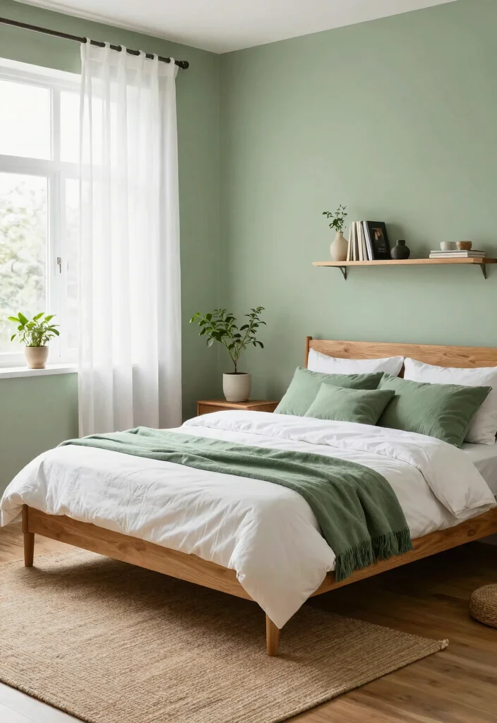 14 Bedroom Wall Paint Design Ideas for Visual Impact 1. Soft Sage Green Walls 0