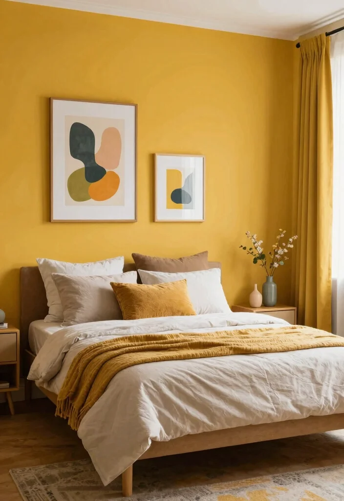 14 Bedroom Wall Paint Design Ideas for Visual Impact 12. Warm Mustard Yellow 0