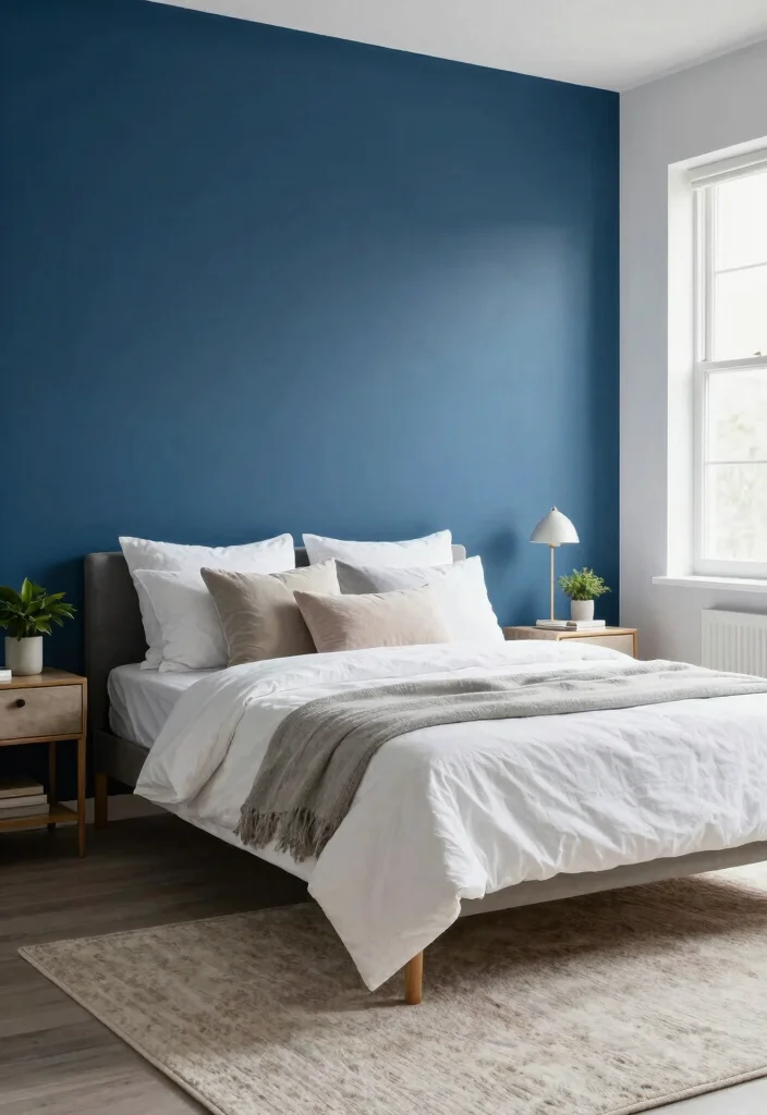 14 Bedroom Wall Paint Design Ideas for Visual Impact 2. Deep Ocean Blue Accent Wall 0