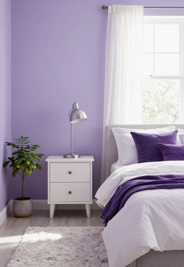 14 Bedroom Wall Paint Design Ideas for Visual Impact 3. Soft Lavender Retreat 0