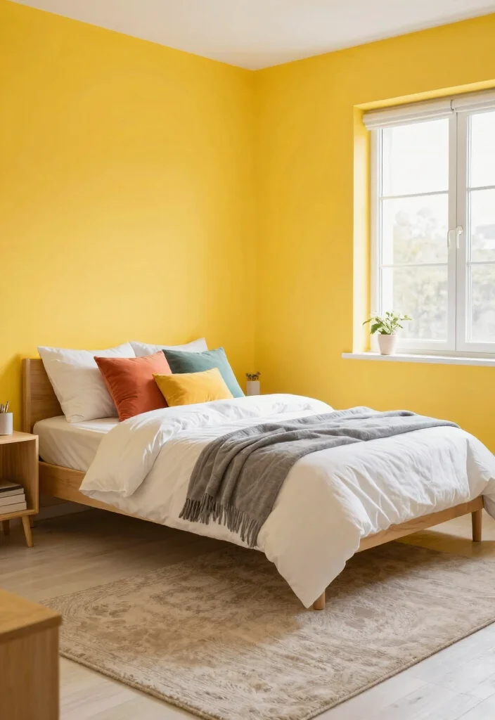 14 Bedroom Wall Paint Design Ideas for Visual Impact 5. Bright Sunshine Yellow 0