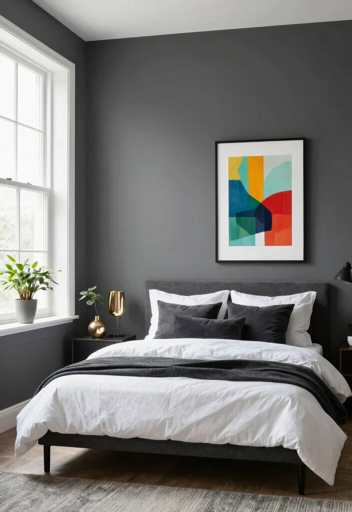 14 Bedroom Wall Paint Design Ideas for Visual Impact 7. Bold Charcoal Grey Statement 0