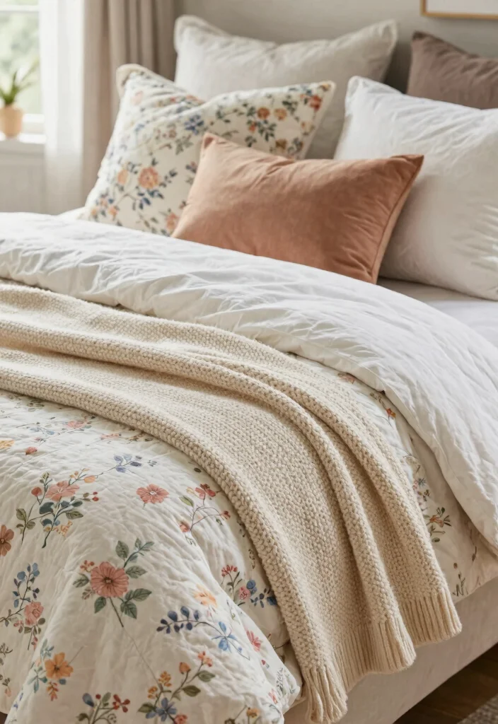 14 Cottagecore Bedroom Ideas with Soft Cozy Layers 1. Embrace Layered Textiles 0