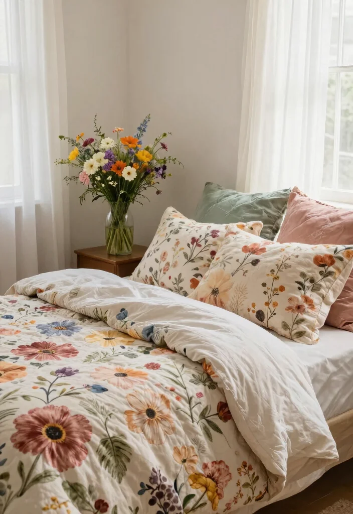 14 Cottagecore Bedroom Ideas with Soft Cozy Layers 10. Floral Accents 0