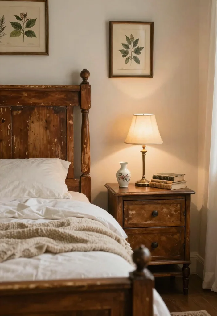 14 Cottagecore Bedroom Ideas with Soft Cozy Layers 2. Vintage Furniture Finds 0