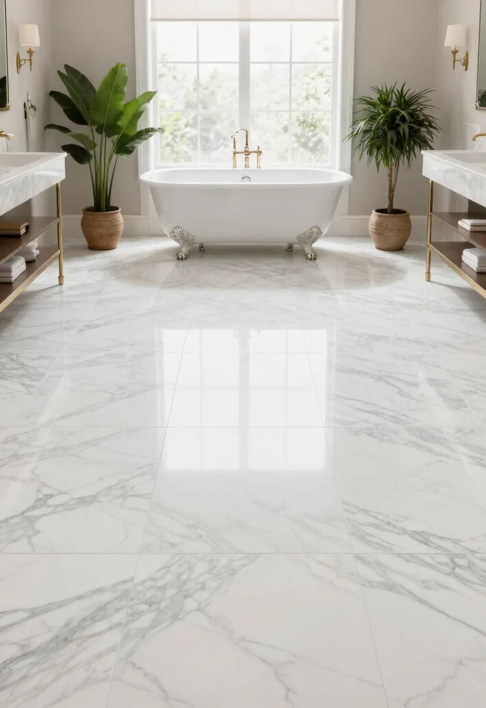 14 Marble Bathroom Ideas for a Timeless Elegant Look 1. Statement Marble Floors 0