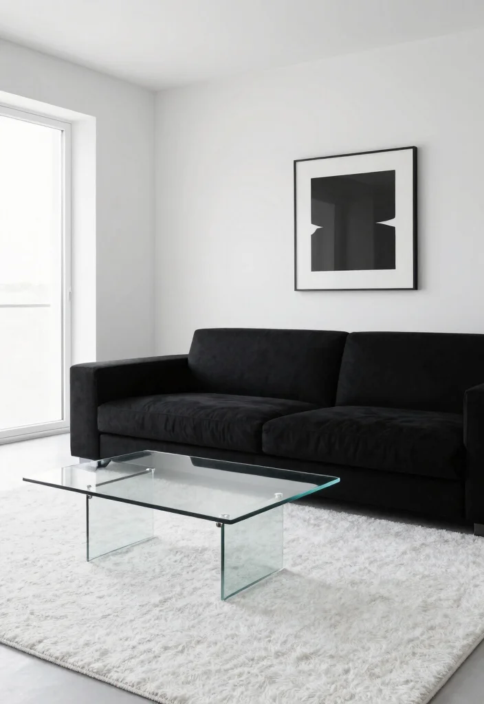 14 Modern Black and White Living Room Ideas with Contrast 1. Sleek Monochrome Minimalism 0