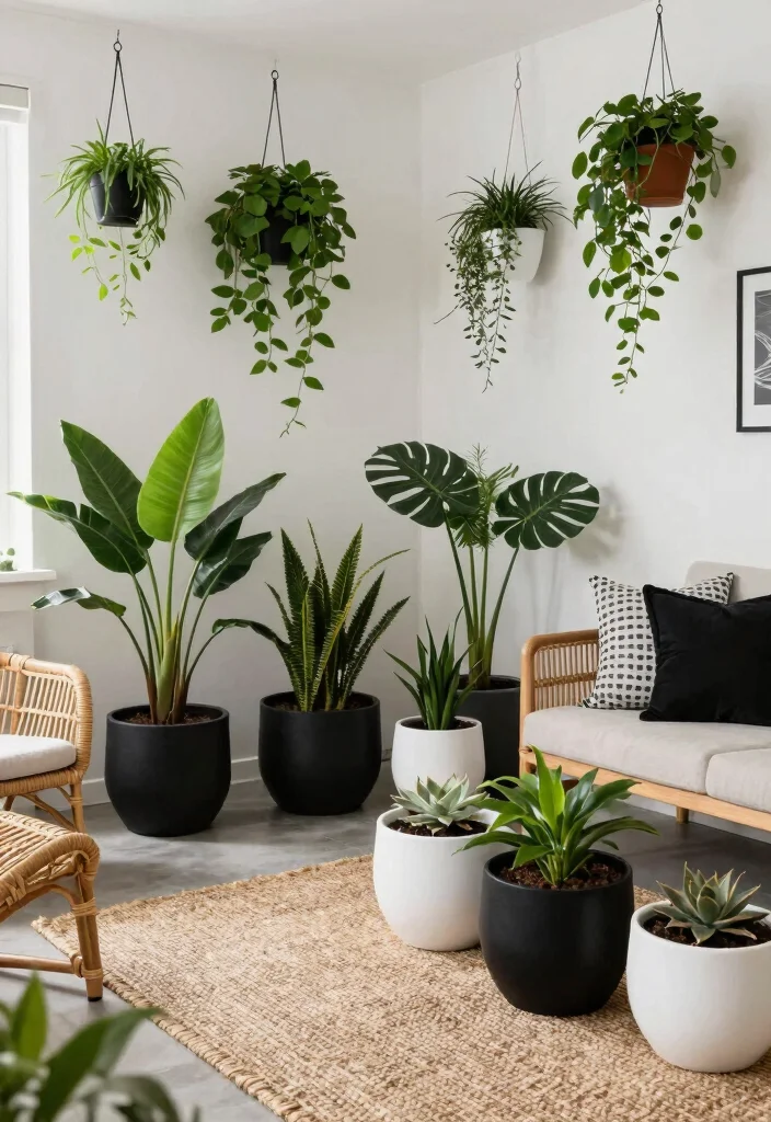 14 Modern Black and White Living Room Ideas with Contrast 14. Embracing Nature 0