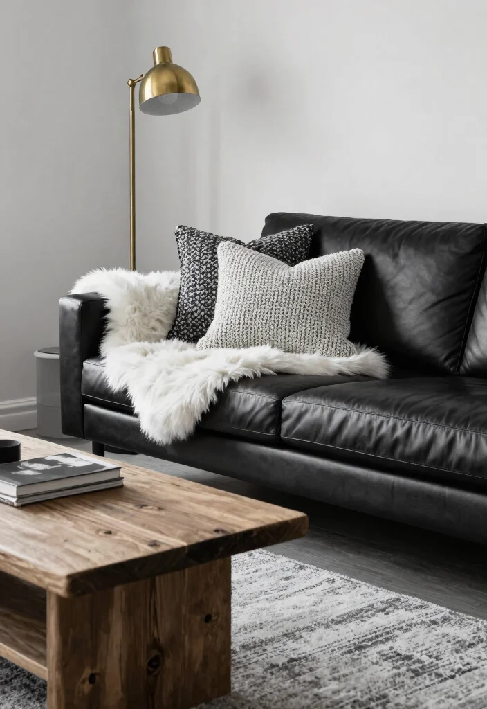 14 Modern Black and White Living Room Ideas with Contrast 4. Mix of Textures 0