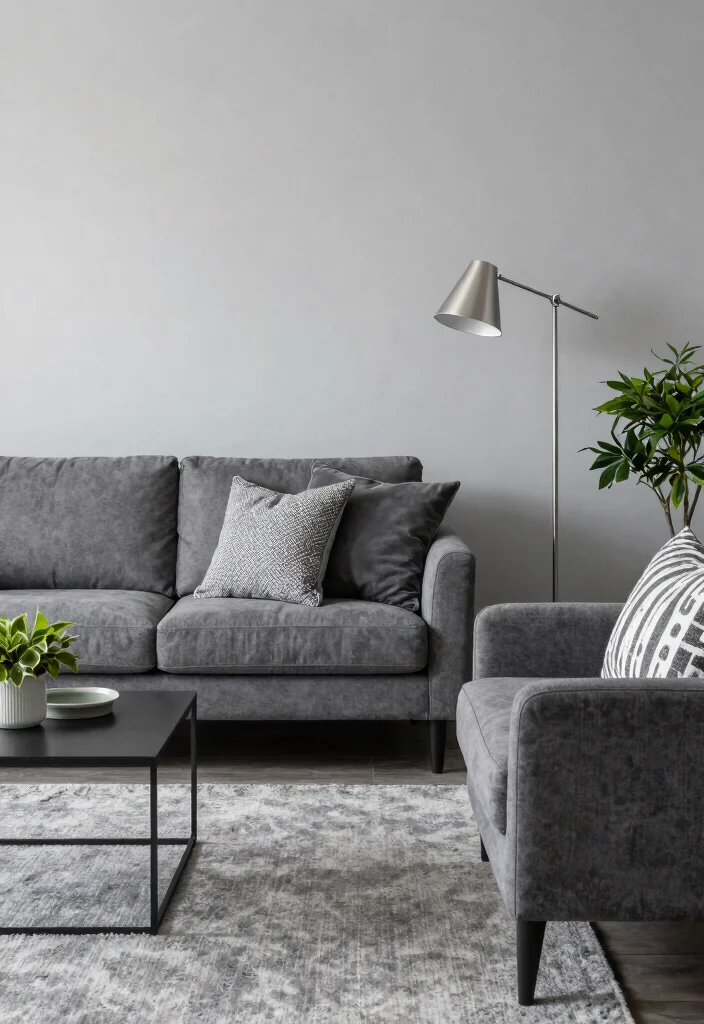 14 Modern Black and White Living Room Ideas with Contrast 6. Layering Shades of Gray 0