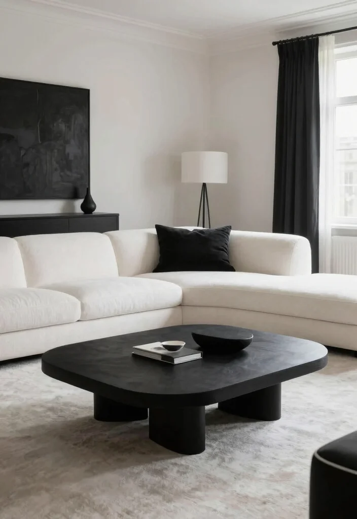 14 Modern Black and White Living Room Ideas with Contrast 8. Statement Furniture 0