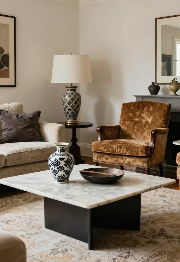 14 Modern Black and White Living Room Ideas with Contrast 9. Mixing Old and New 0