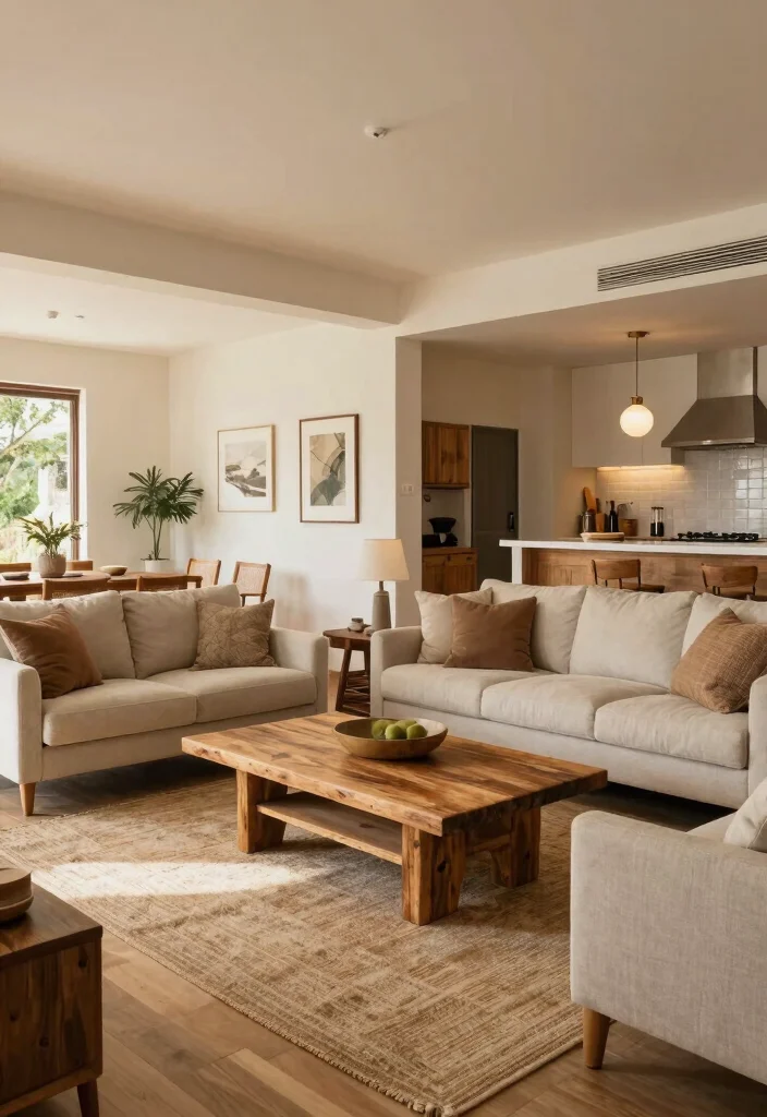 14 Modern Rustic Living Room Ideas with Natural Texture 12. Open Layout Design 0