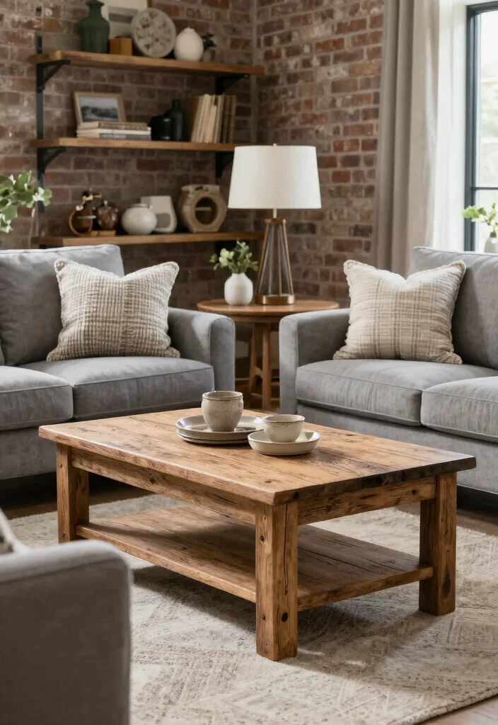 14 Modern Rustic Living Room Ideas with Natural Texture 4. Farmhouse Style Furniture 0