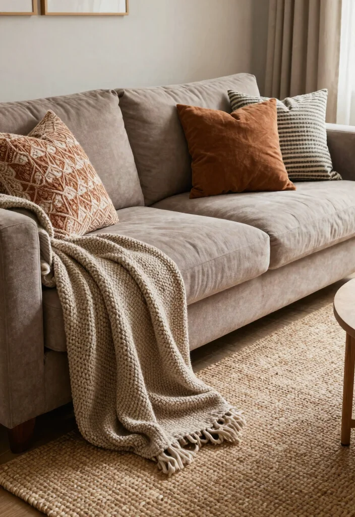 14 Modern Rustic Living Room Ideas with Natural Texture 6. Cozy Textiles 0