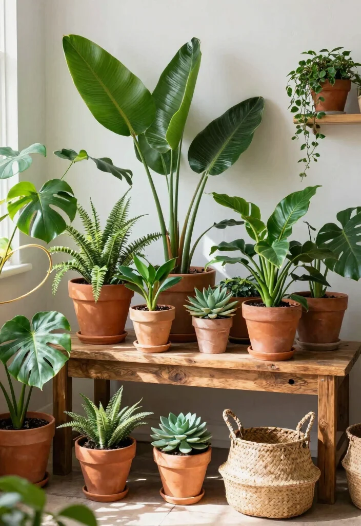 14 Modern Rustic Living Room Ideas with Natural Texture 7. Greenery and Indoor Plants 0