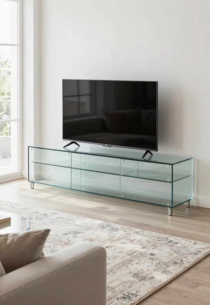14 Modern TV Unit Ideas for Stylish Living Rooms 12. Minimalist Glass Units 0