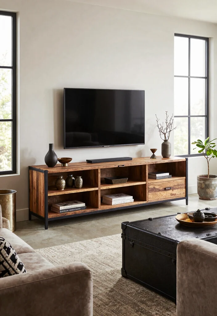 14 Modern TV Unit Ideas for Stylish Living Rooms 9. Industrial Style Units 0