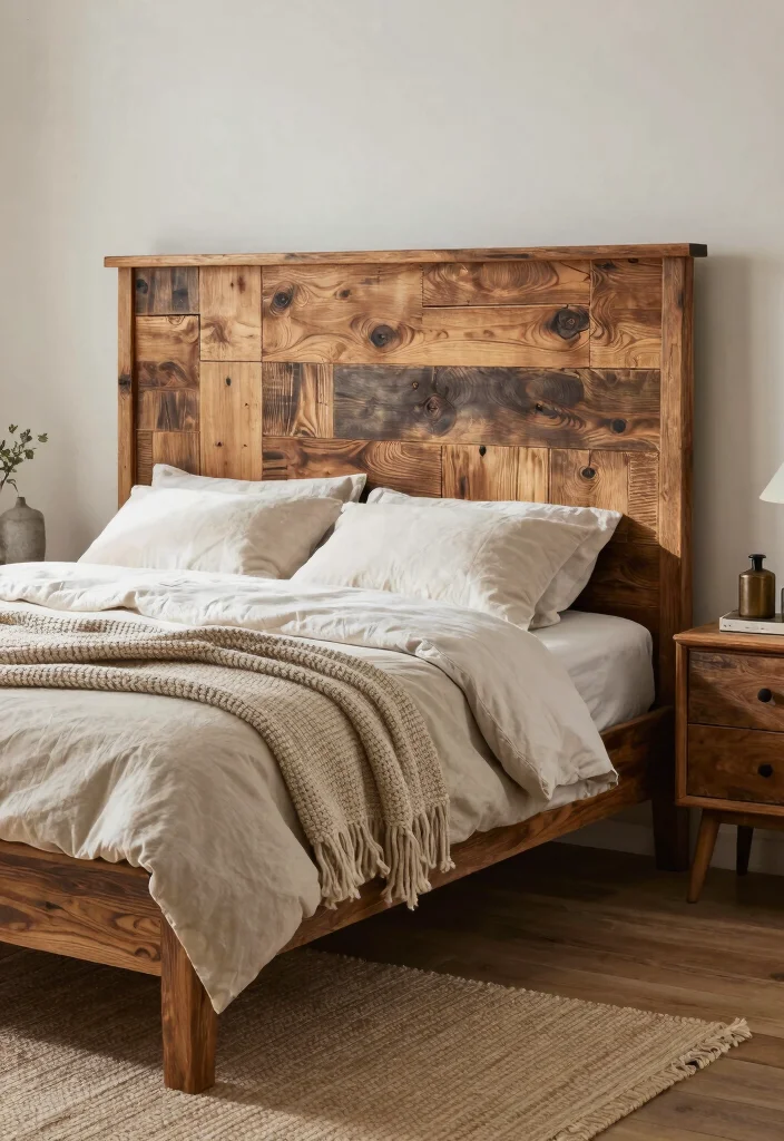 14 Rustic Farmhouse Bedroom Ideas with Cozy Charm 1. Reclaimed Wood Headboards 0