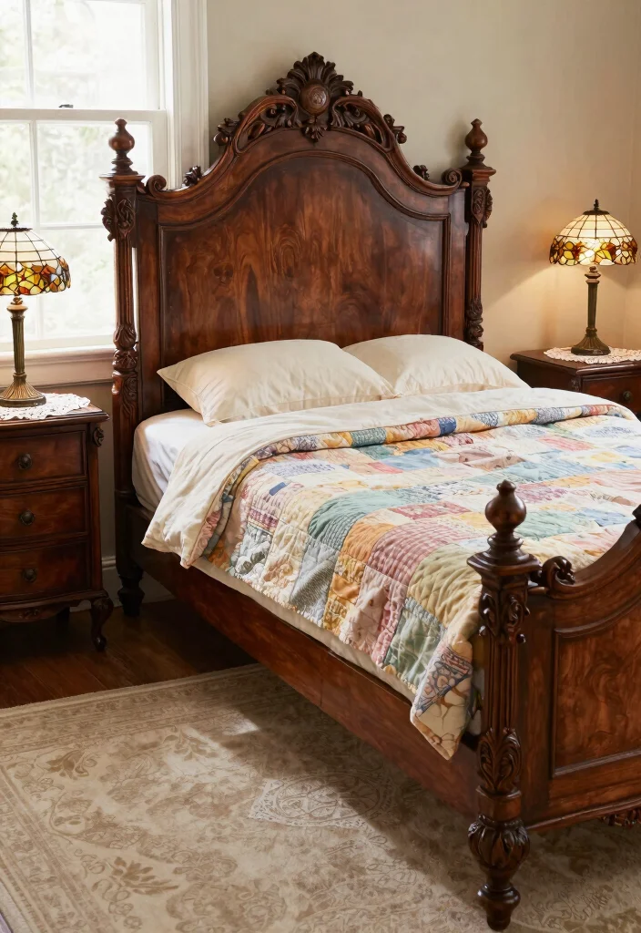 14 Vintage Bedroom Decor Ideas with Timeless Character 1. Antique Bed Frames for Timeless Elegance 0