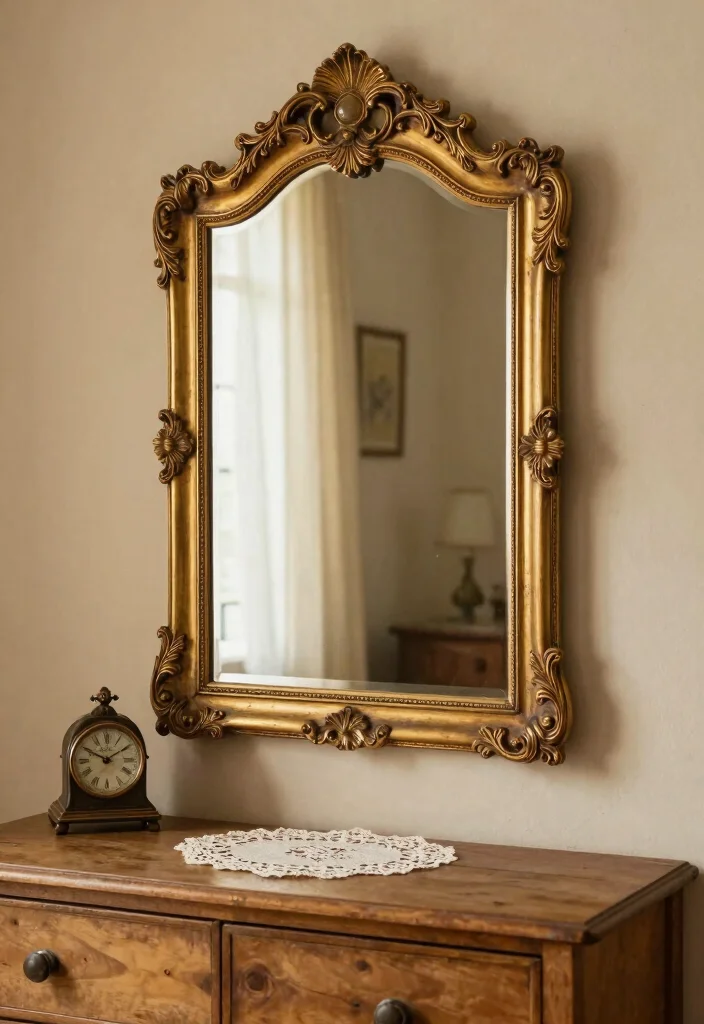 14 Vintage Bedroom Decor Ideas with Timeless Character 11. Vintage Mirrors for Depth 0