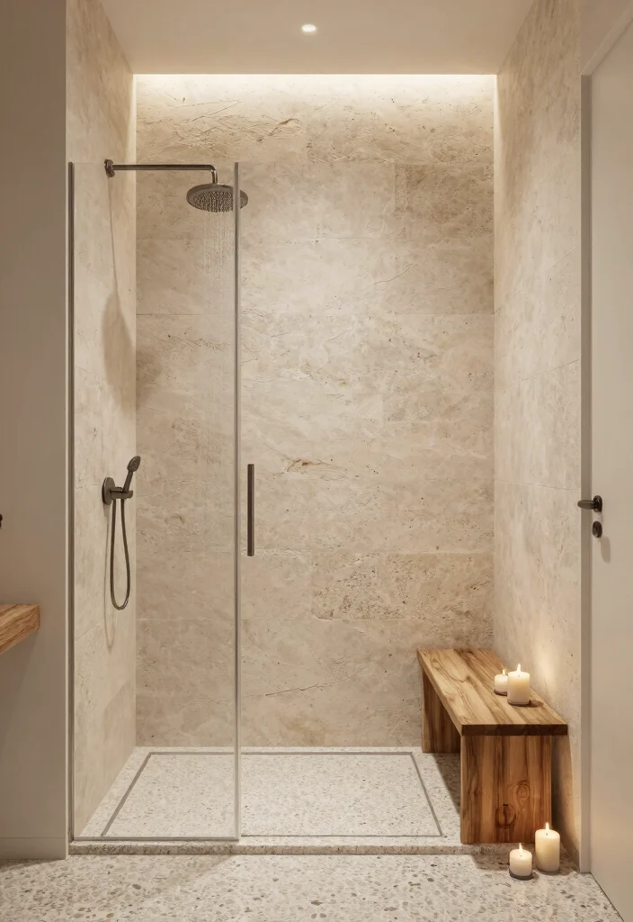 14 Walk In Shower Bathroom Ideas for a Clean Modern Look 2. Natural Stone Accents 0